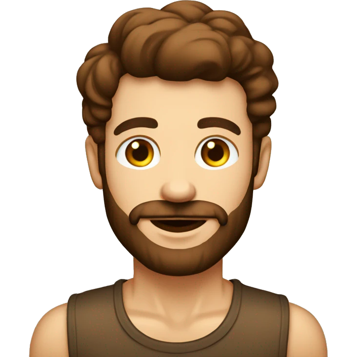 homem branco com barba castanha blusa regata com um copo café emoji