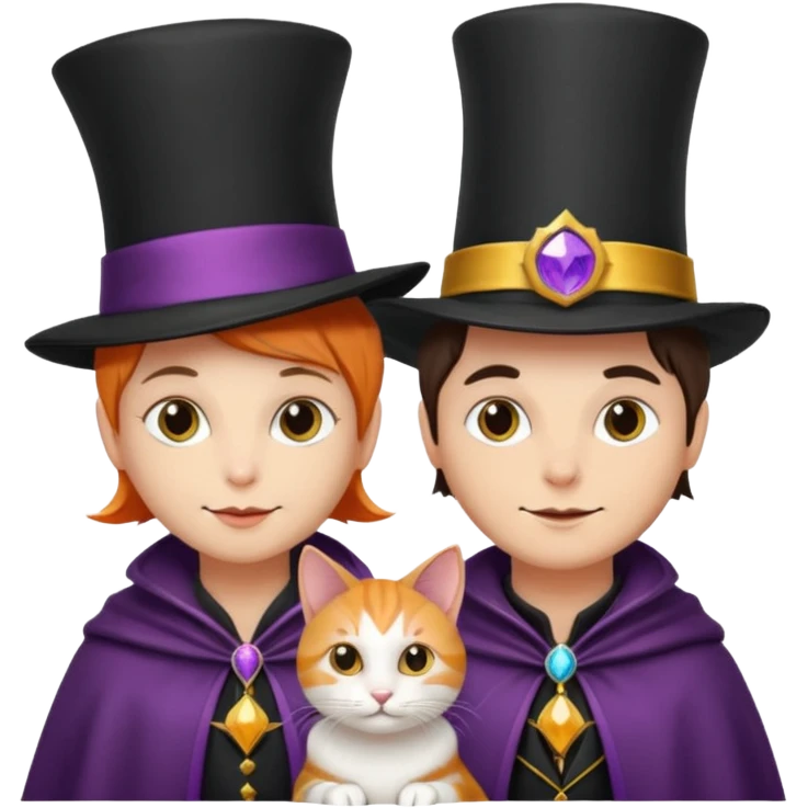 magician couple and their pet cat emoji