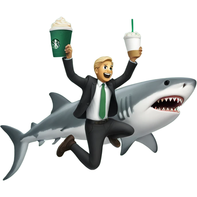 Starbucks man jumping over a shark emoji