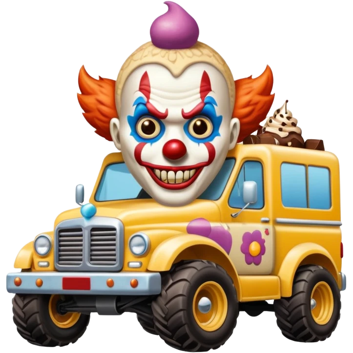 Crazy killer Clown Jenkins 4wd monster 1924 racing ice cream with chocolate, nuts and sprinkles dream house food truck  emoji