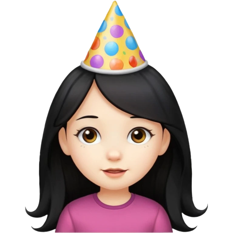 a little girl with long black hair with birthday hat, wearing glassé















 emoji