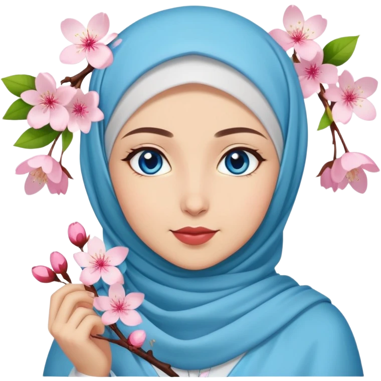 Turkish beautiful finish Konya girl blue eyes with hijab islamic dress and had on her hand cherry blossom emoji