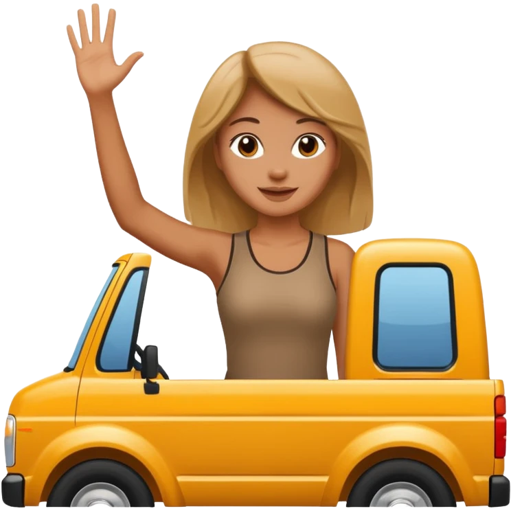 Woman in truck bed waving emoji