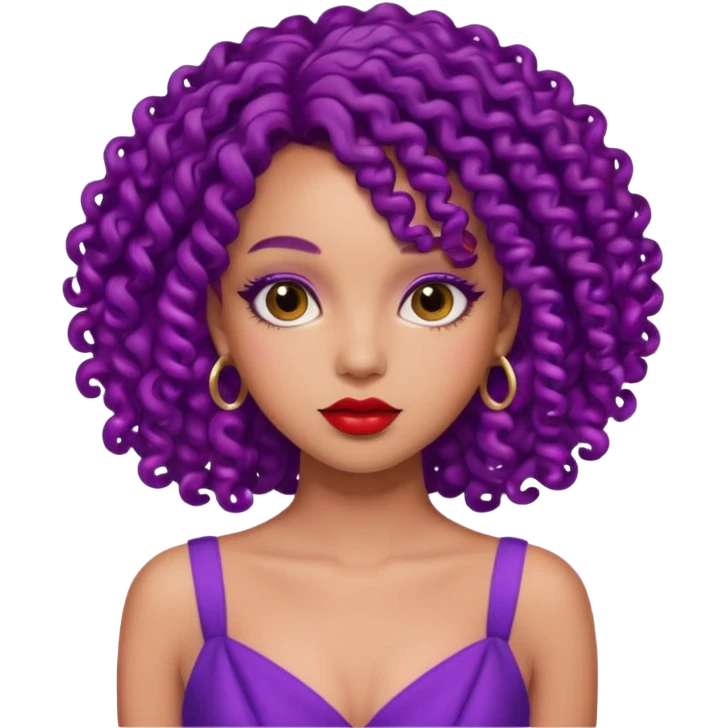 Fashion Model with Purple Curls, red dress emoji