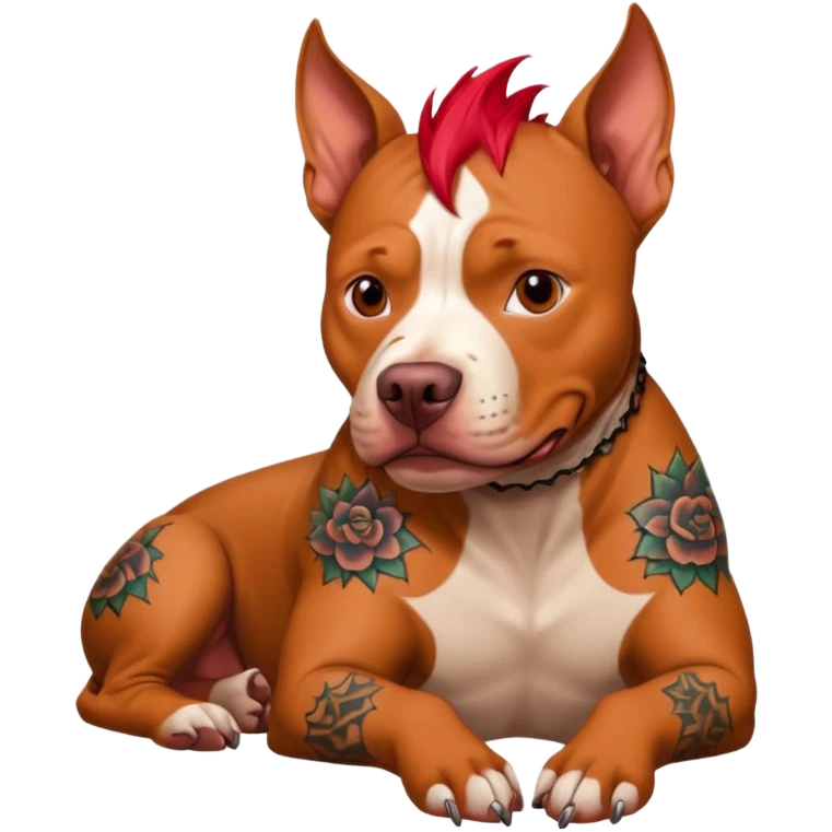 very tattoed pitbull dog with red spky hair emoji
