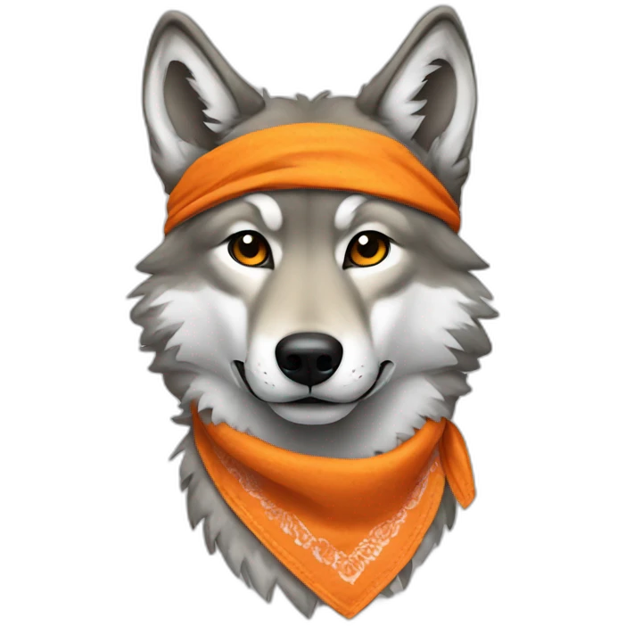 Wolf With orange bandana Round neck emoji