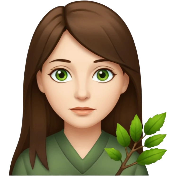 middle age woman with moss green eyes and long straight Ash-brown hair emoji