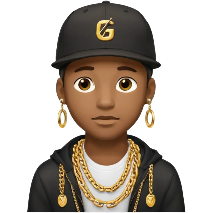 black guy with golden chains earloops and a snapback cap emoji