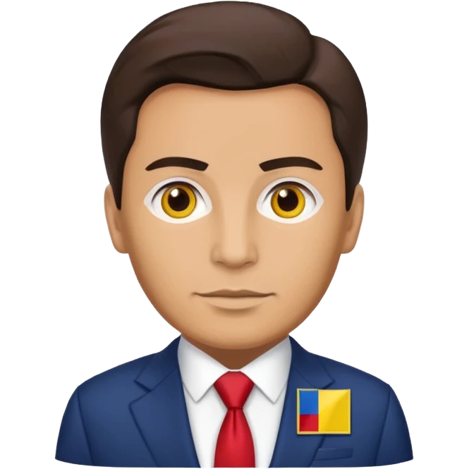 Romanian president, with Romanian flag pin on suit emoji