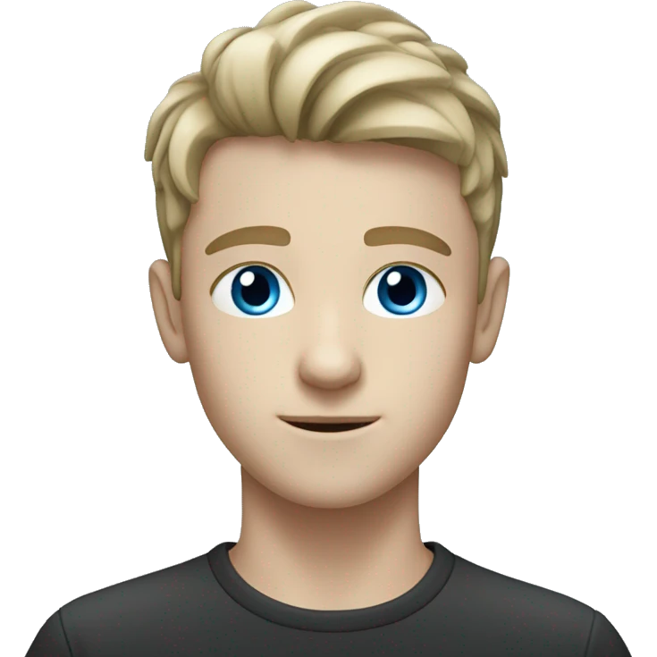 a white boy with a black french cut and light blue eyes emoji