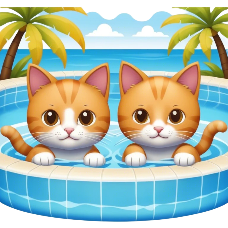 Cute cats playing in the pool in a sunny day  emoji