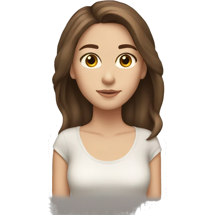 White Girl with shouler length brown hair with brown eyes.  emoji