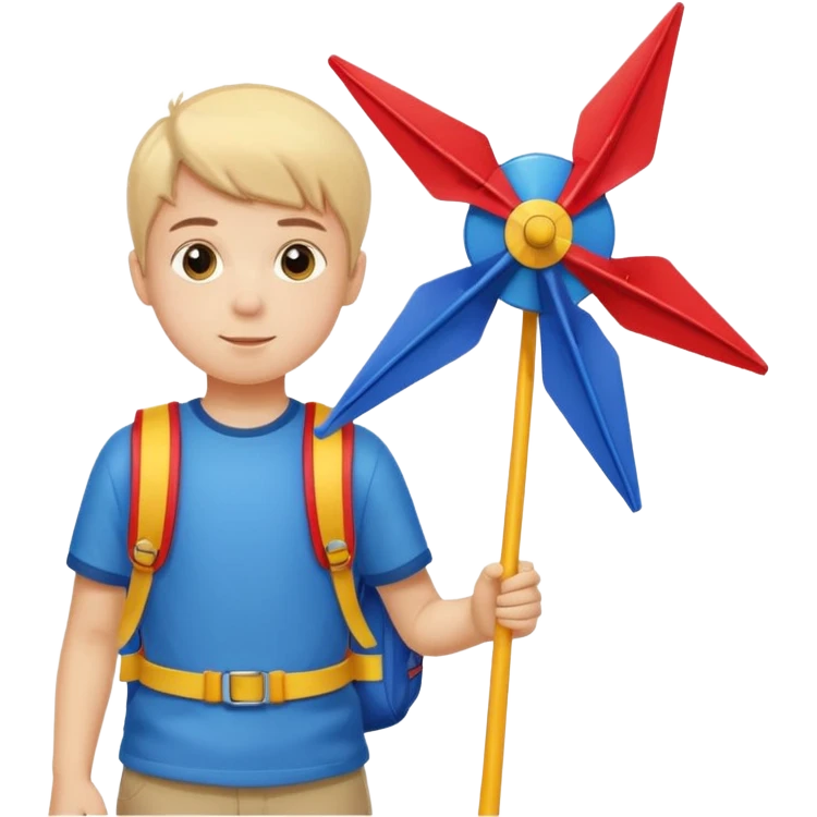 Boy carrying toy windmill backpack emoji