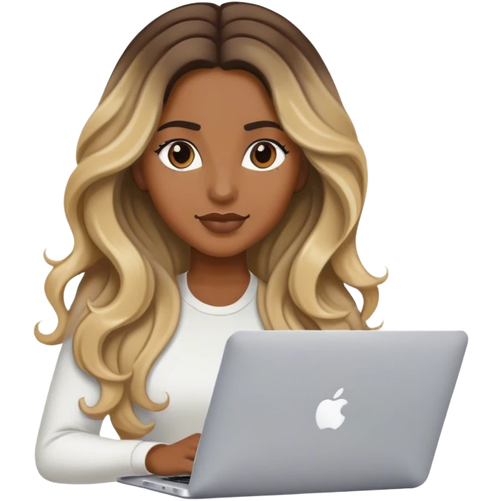 Chica morena cabello largo con ondas balayage rubio con MacBook  emoji
