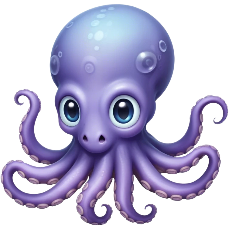 Meme-Worthy Floating Baby Octopus Portrait Emoji, Drifting gracefully in the water with soft, curled tentacles and a dreamy, weightless posture, showcasing a smooth, rounded light blue-purple body with mesmerizingly large, gentle eyes gazing into the abyss, Simplified yet poetically expressive features, highly detailed, glowing with a soft, celestial marine glow, high shine, quiet and mystical, stylized with an air of deep-sea serenity, soft glowing outline, capturing the essence of a tiny, peaceful cephalopod floating endlessly in the infinite beauty of the ocean depths! emoji