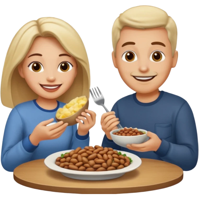 ligth couple having dinner of beans and potatoes emoji