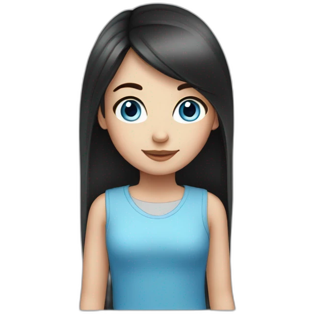 Cute girl with straight dark hair and blue eyes emoji