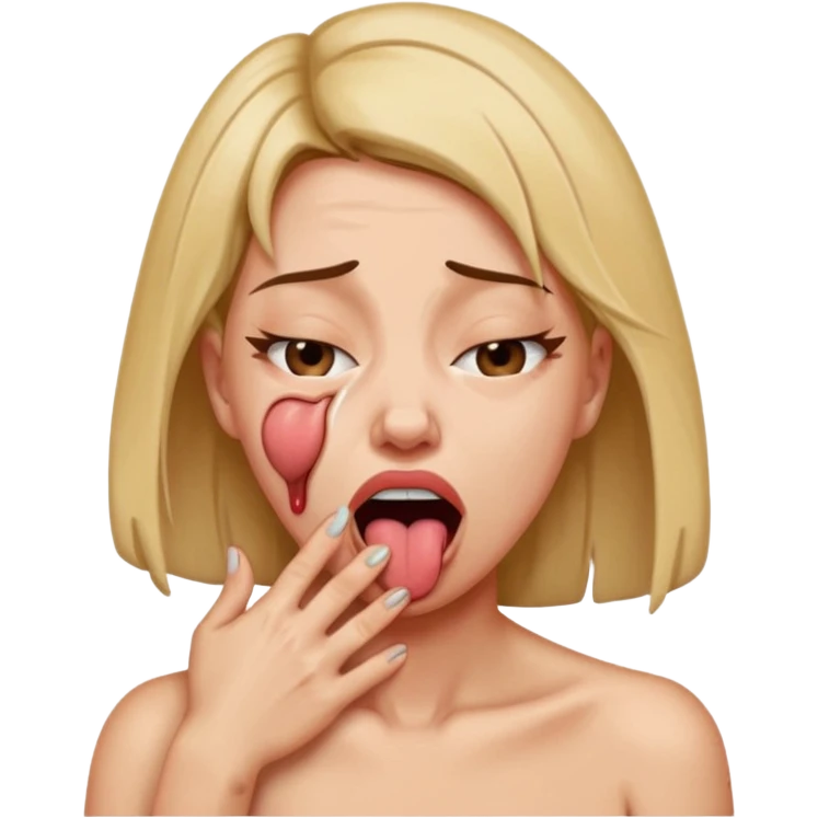 Woman strangling herself with tongue out and eyes shut emoji