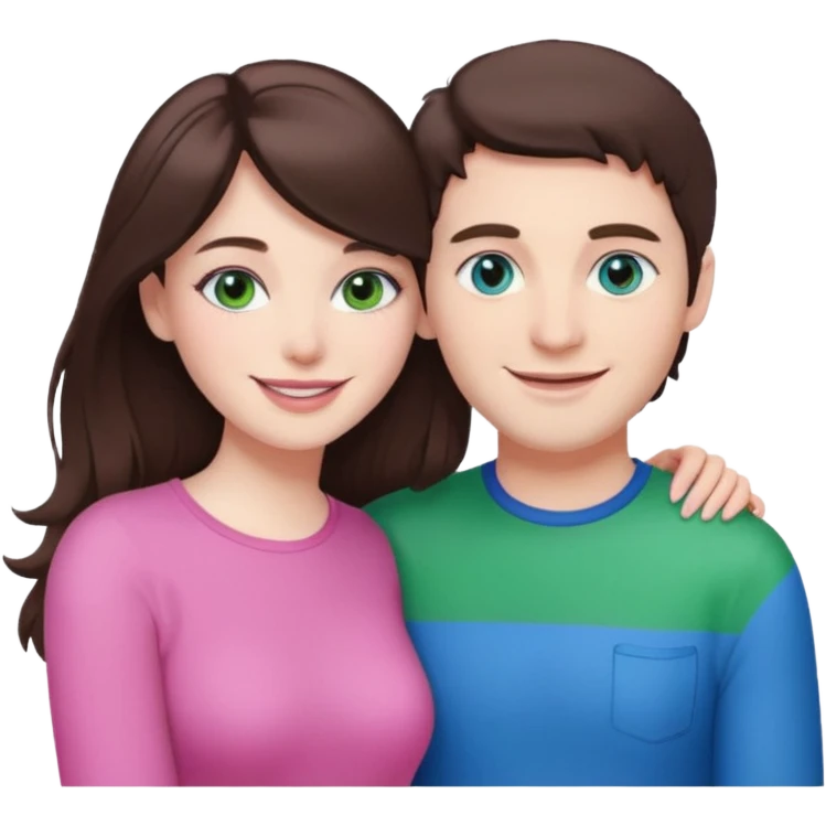 pink polaroid photo of a couple thats white with brunette hair blue and green eyes emoji