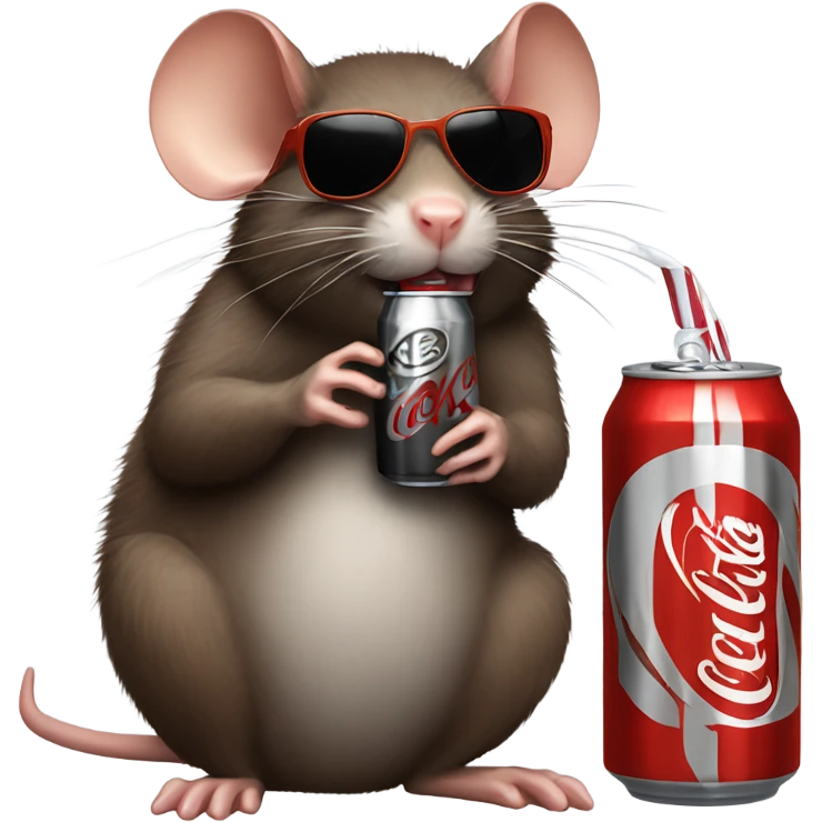 A brown furry rat drinking a Diet Coke with sunglasses ￼ emoji