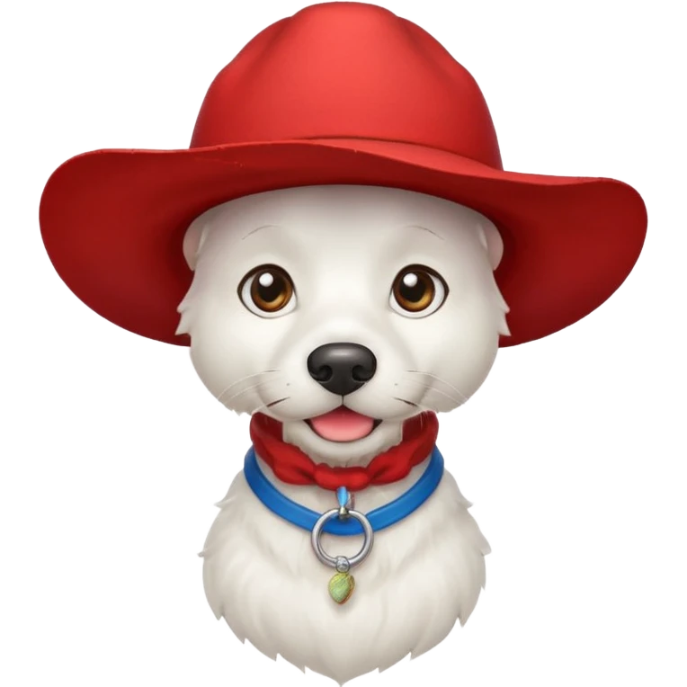 white dog with red mustache and farmer hat and earring emoji