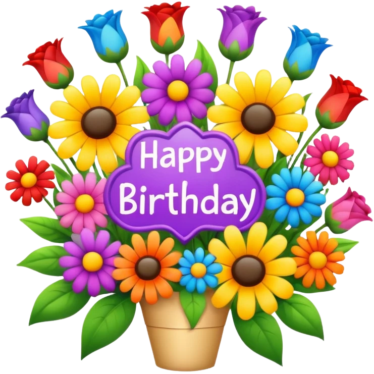 Multicolored flower bouquet with happy birthday sign emoji