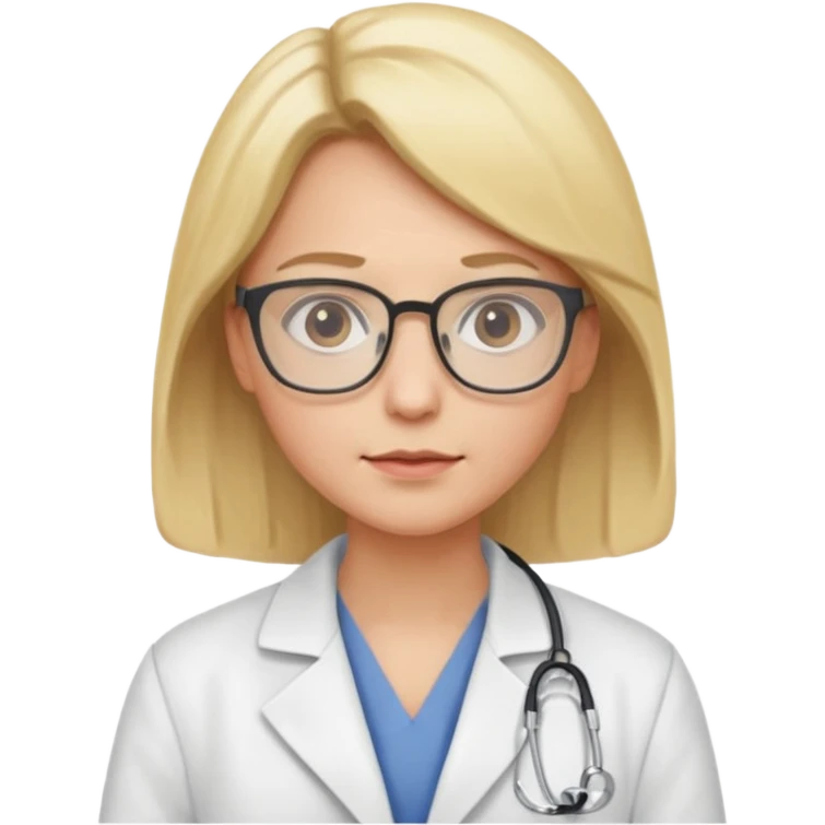 This is a cartoon-style avatar of a doctor with blond hair, glasses, and a neutral expression emoji