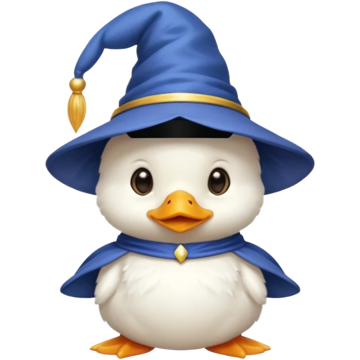 white baby duck with wizard hat
 emoji
