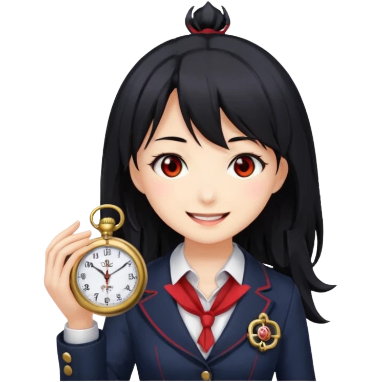 "Cute stylized emoji of Kurumi Tokisaki from Date A Live, smiling happily.  emoji