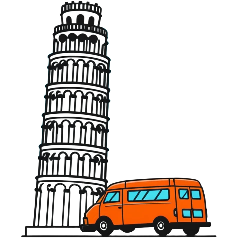 White not orange colour van crashing into Pisa tower emoji
