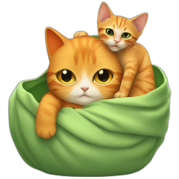 Orange cat with open eyes and baby yoda hugging emoji