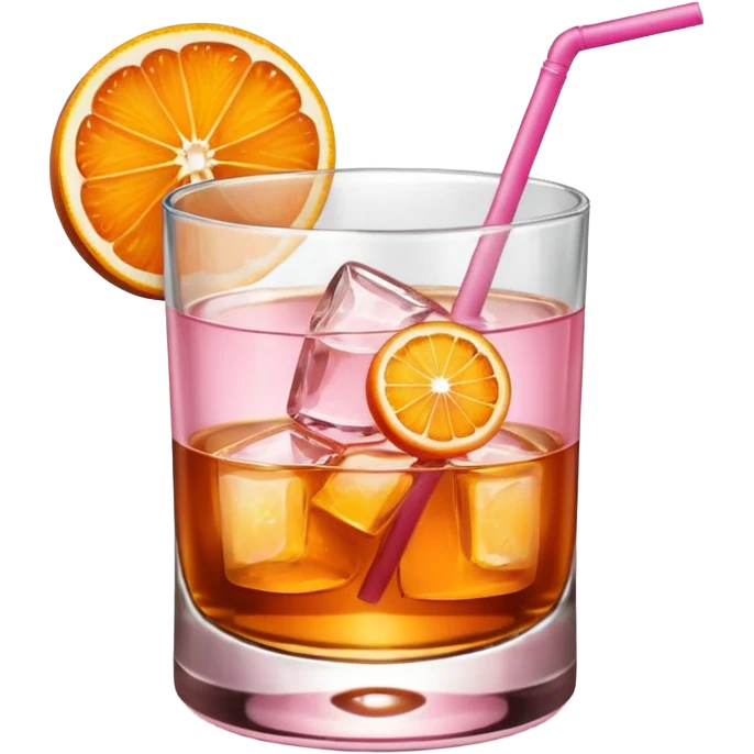 Pink drink in a whiskey glass with an orange slice emoji