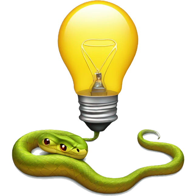 A snake with a lightbulb instead of a head, and a battery connected to his tail emoji