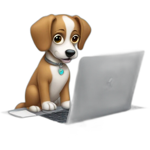 dog writing elixir code with a silver macbook emoji