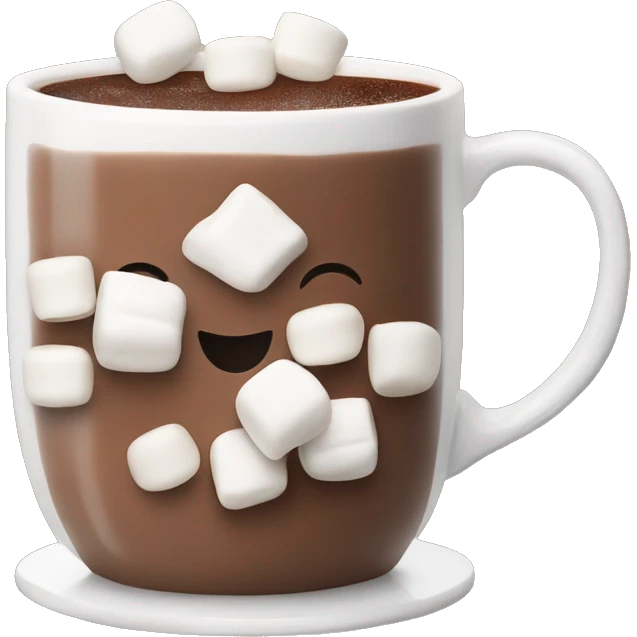 hot chocolate in a white mug with marshmallows emoji