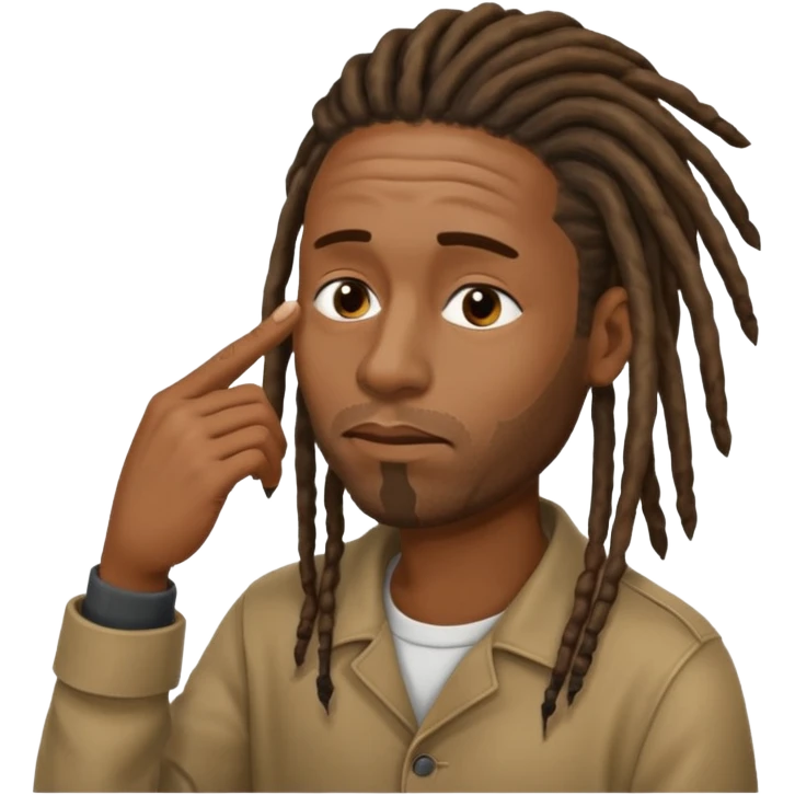 Black man with dreads wiping his nose perpendicular with index finger emoji
