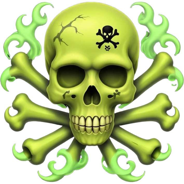 a poisonous cloud of gas, dark swamp color, with an image of a skull and two crossed bones behind the skull emoji