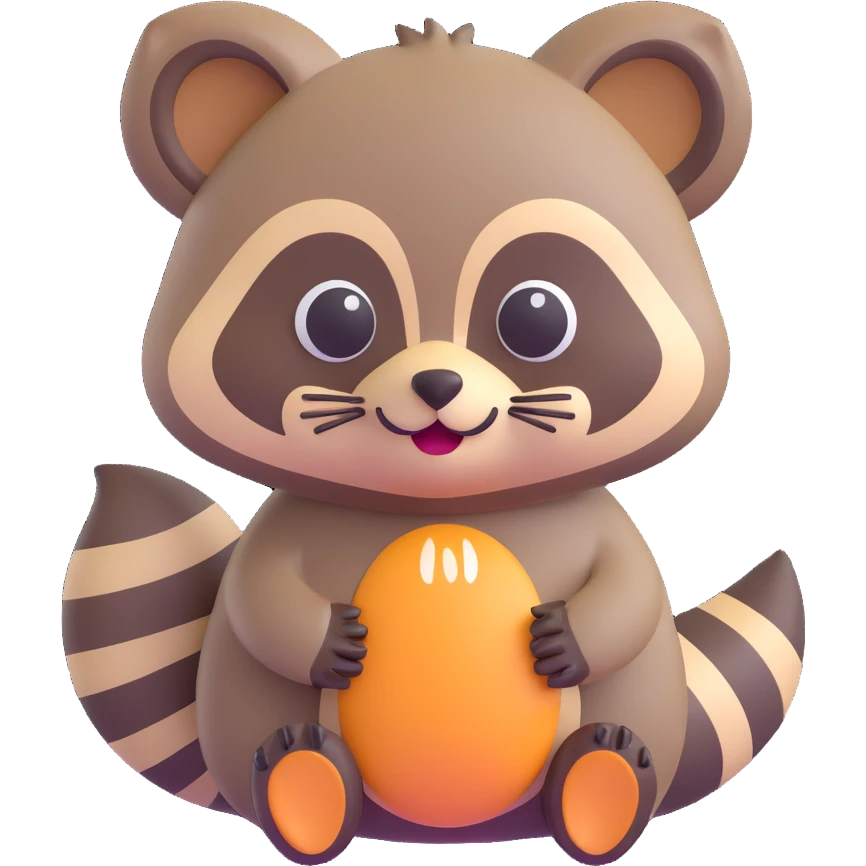 mischievous raccoon with a bushy tail raised, 3D emoji style emoji
