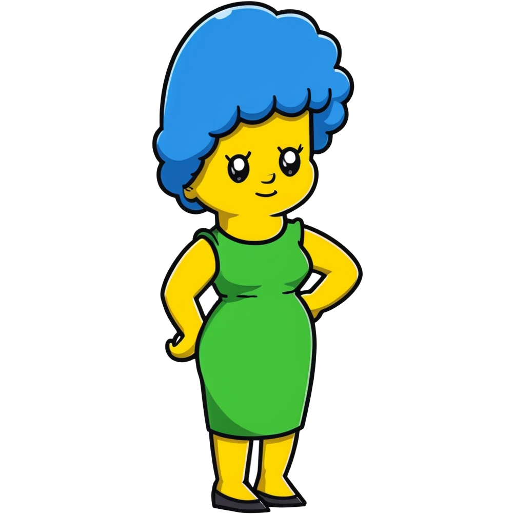 Marge Simpson with blue hair and green dress emoji