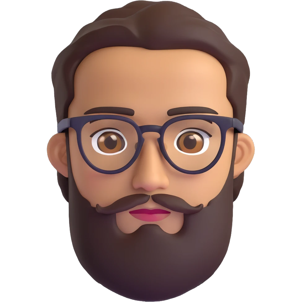 man with medium beard, connected eyebrows, olive tan skin, brown eyes, and glasses emoji