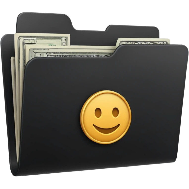 A minimal emoji-style icon of a matte black folder, slightly open, with a simple finance logo on the front symbolizing credit growth, stability, and money management, clean lines, subtle shading, and a professional, organized vibe. emoji