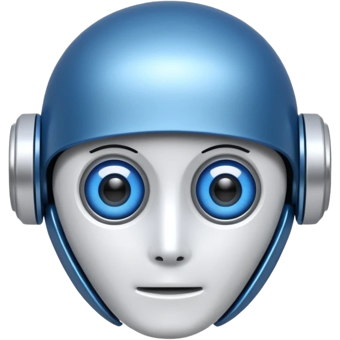tête de robot cosmonaute bleu et blanc avec des yeux plissé bleu bleu style cartoon emoji