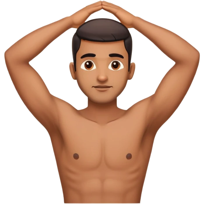 A shirtless keralite man with both his hands behind his head  emoji