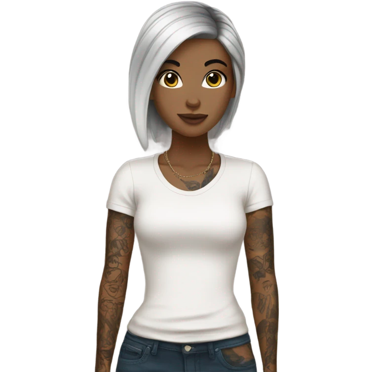 White girl black hair with tattoos emoji