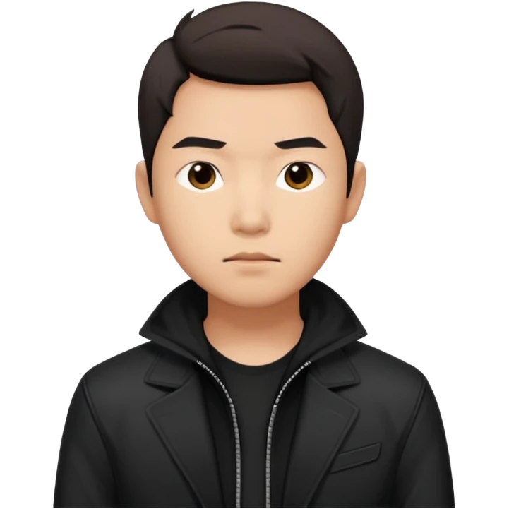 Asian guy with black jacket demure with an edge emoji