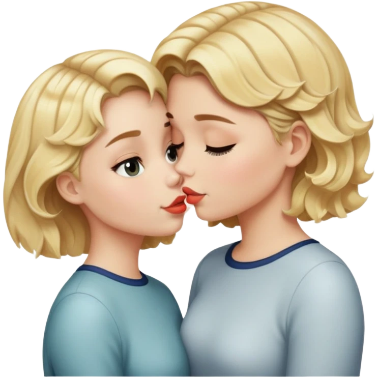 And blonde girl with short wavy hair kissing a girl with a blonde bob emoji