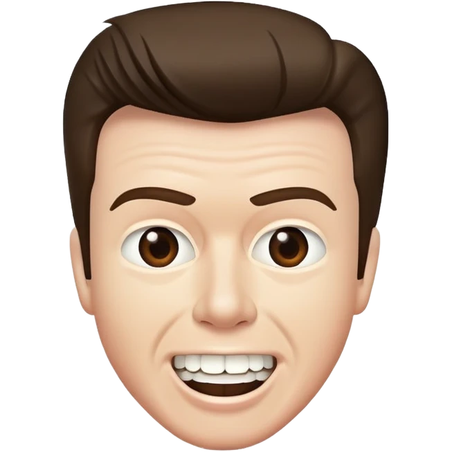 Rick Astley with straight face but with front teeth out emoji