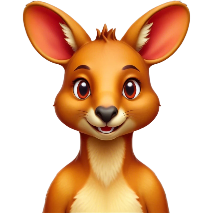 Cinematic Comical Kangaroo Portrait Emoji, Head tilted dramatically with an exaggeratedly amused expression, featuring a striking red-orange fur with a playful glint in its wide, expressive amber eyes, Simplified yet hilariously expressive features, highly detailed, glowing with a slightly sassy glow, high shine, dramatic yet playful, stylized with an air of cheeky outback mischief, bright and endearing, soft glowing outline, capturing the essence of a spirited and over‐the‐top kangaroo, so meme‐worthy it feels like it could bounce its way into internet fame instantly! emoji