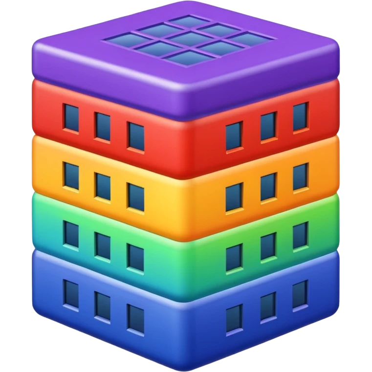 I want a 7 storey building with 7 chakras colour. Starting with violet, indigo, blue, green, yellow, orange , red emoji