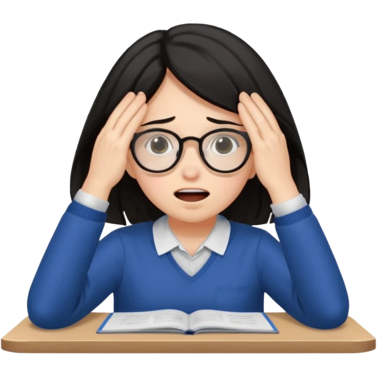 A dark-haired student panics during an exam, covering her face with her hands and not knowing what to do. emoji